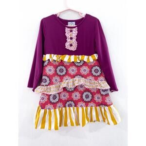 Three Sisters Girls size 4 Tiered Long Sleeve Dress Floral Ruffles Fall Winter